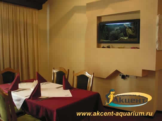 Акцент-аквариум,аквариум картина в нише,ресторан